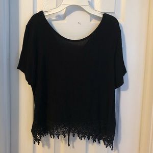 Black crop top with lacy accent bottom